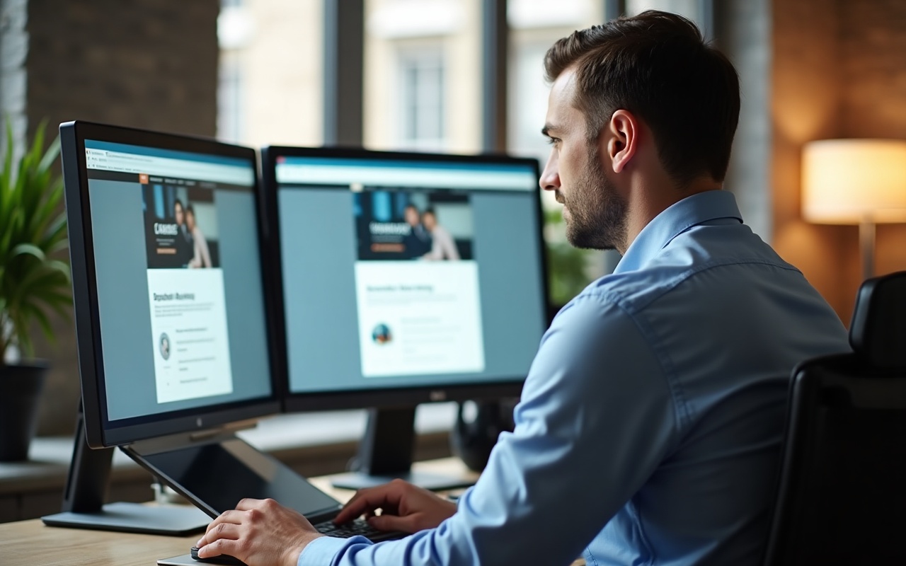 Vergleich zweier Beispiel-Landingpages nebeneinander auf einem Bildschirm
