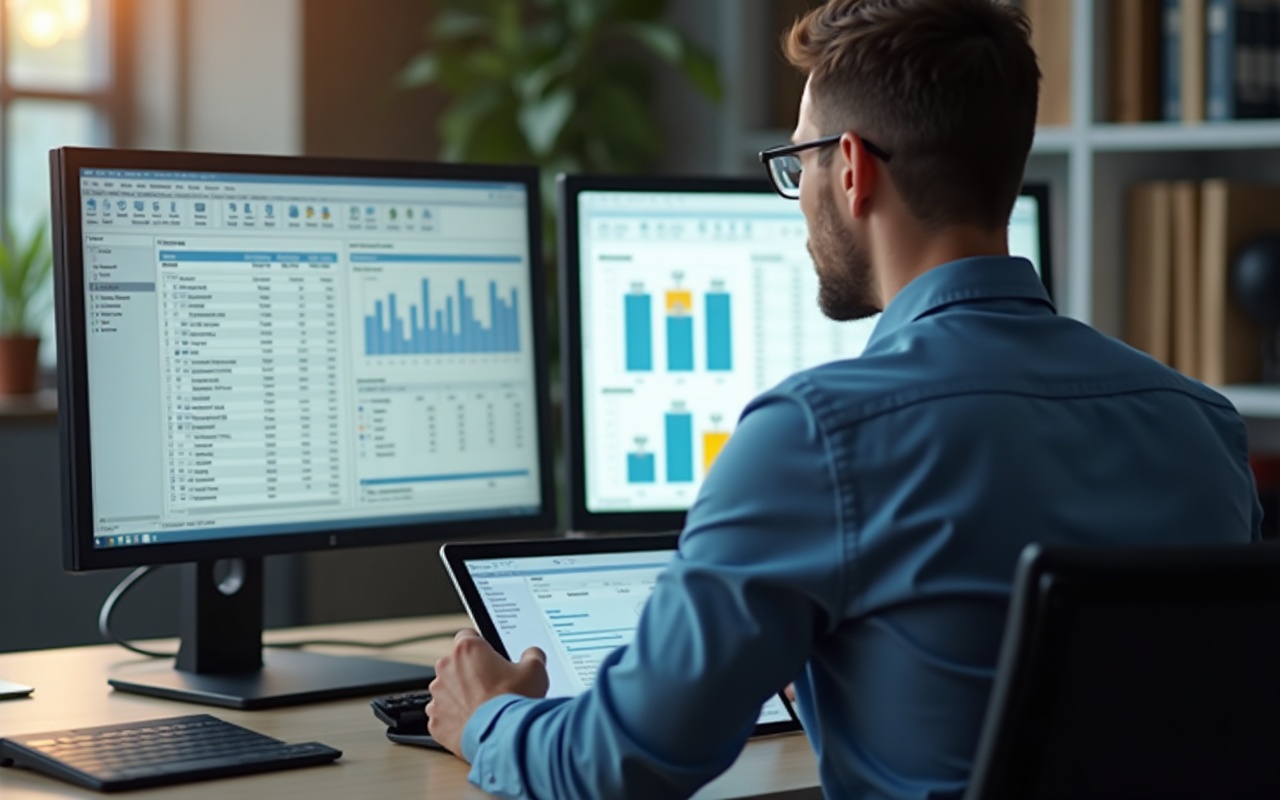 Vergleich einer Excel-Tabelle mit einer CRM-Oberfläche auf einem Bildschirm