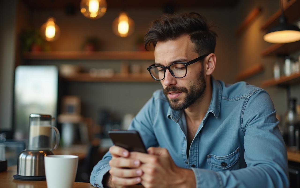 Inhaber eines kleinen Betriebs liest am Laptop eine Google-Rezension und macht sich Notizen