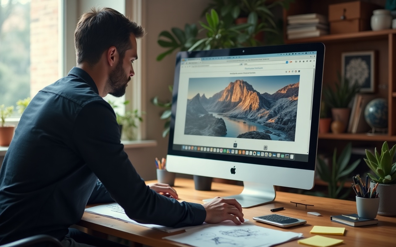 Designer baut eine Landingpage am Bildschirm Schritt für Schritt auf