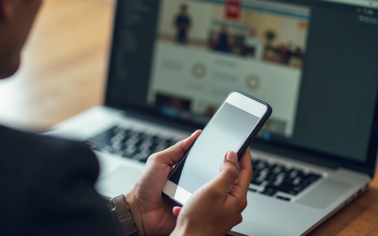 Hand hält ein Smartphone mit gut lesbarer mobiler Website