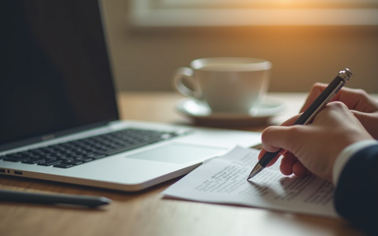 Person schreibt einen strukturierten SEO-Text am Laptop