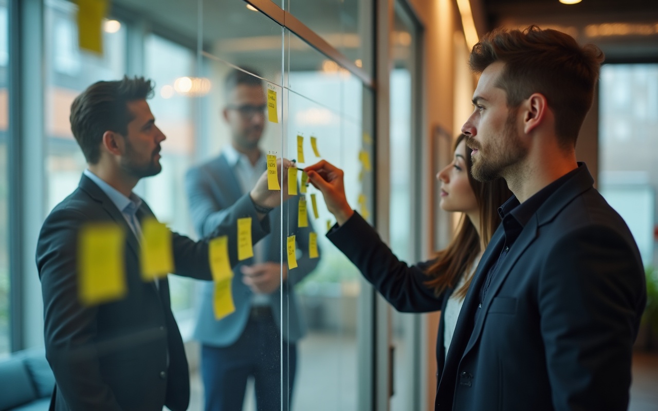 Wochenübersicht mit geplanten Social-Media-Beiträgen auf einem Whiteboard mit farbigen Notizzetteln
