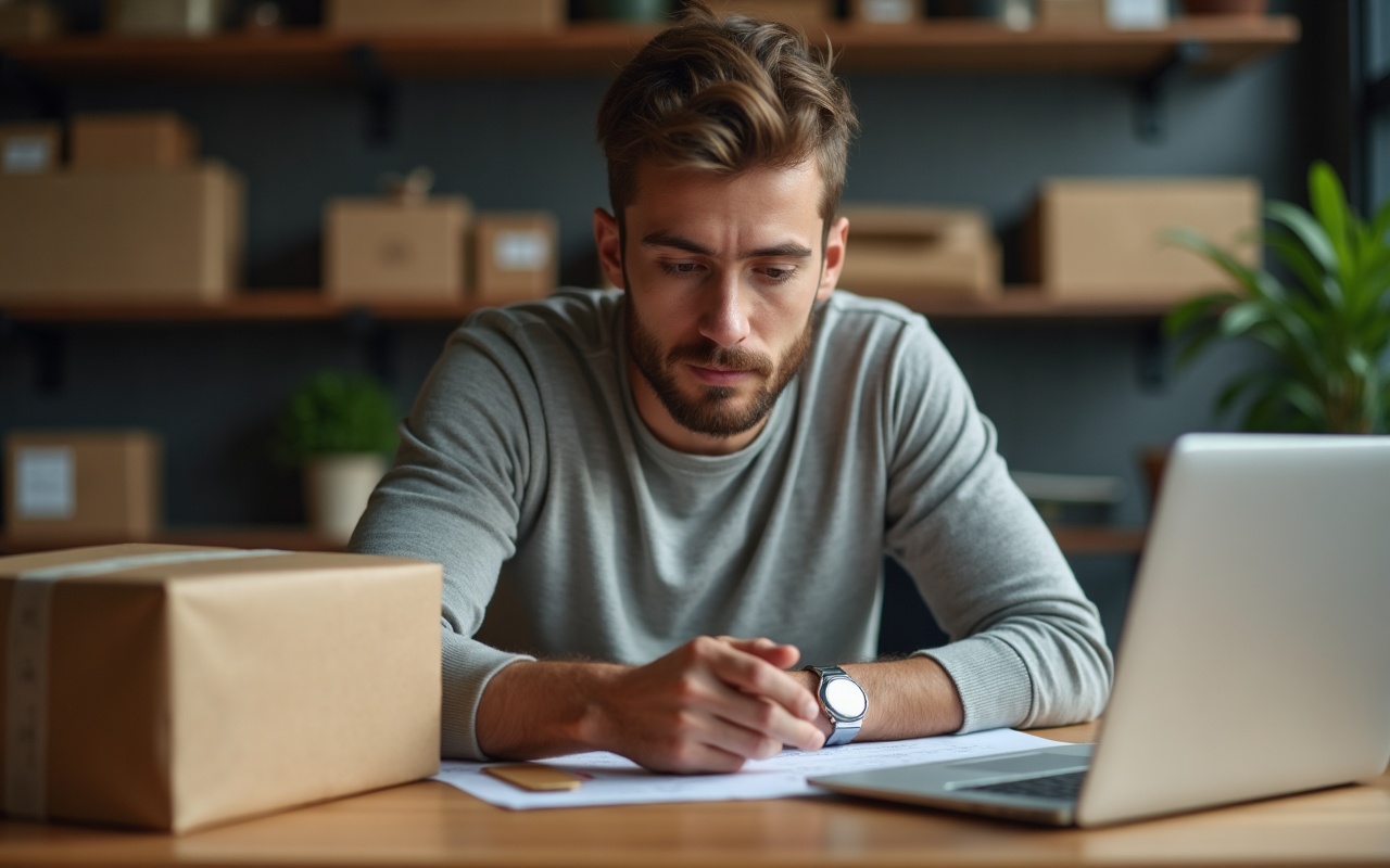 Shopbetreiber analysiert Verkaufszahlen seines Onlineshops am Bildschirm
