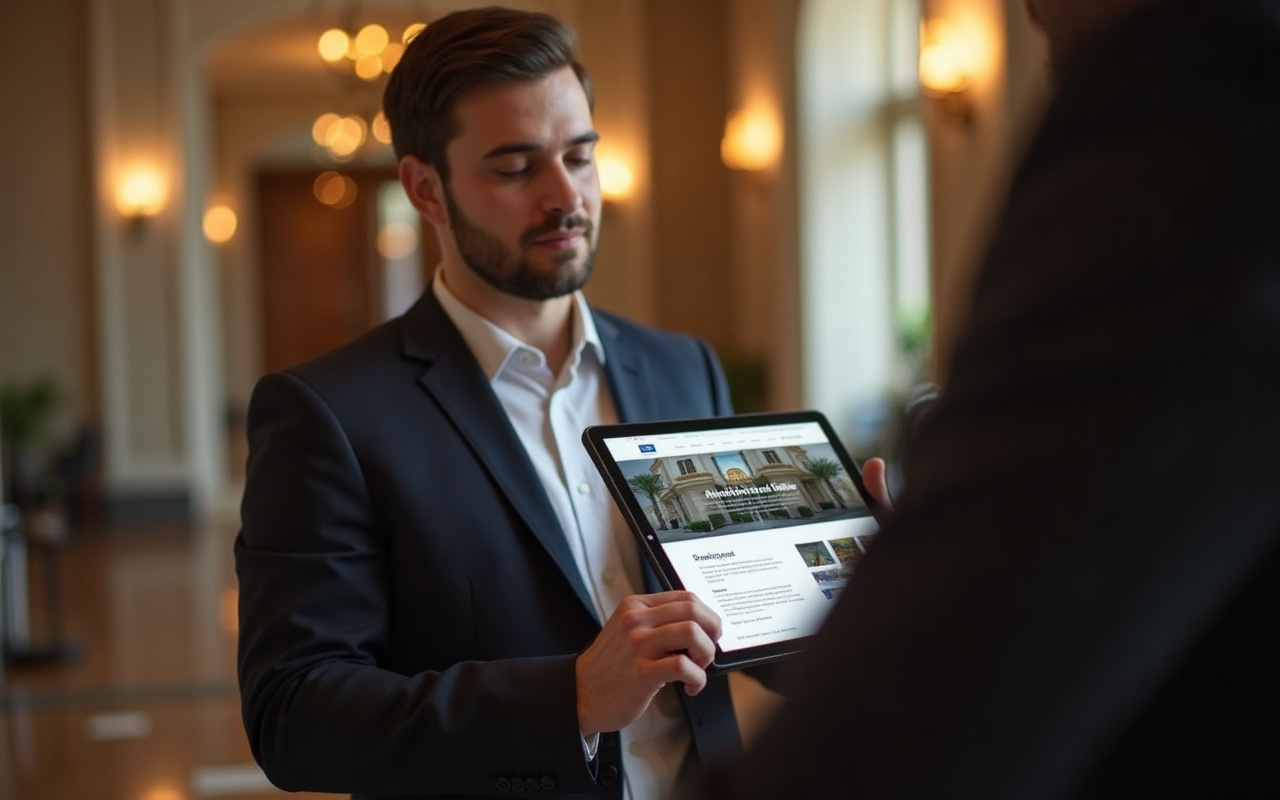 Bildstarke Hotel-Website mit Zimmeransicht auf Laptop und Smartphone
